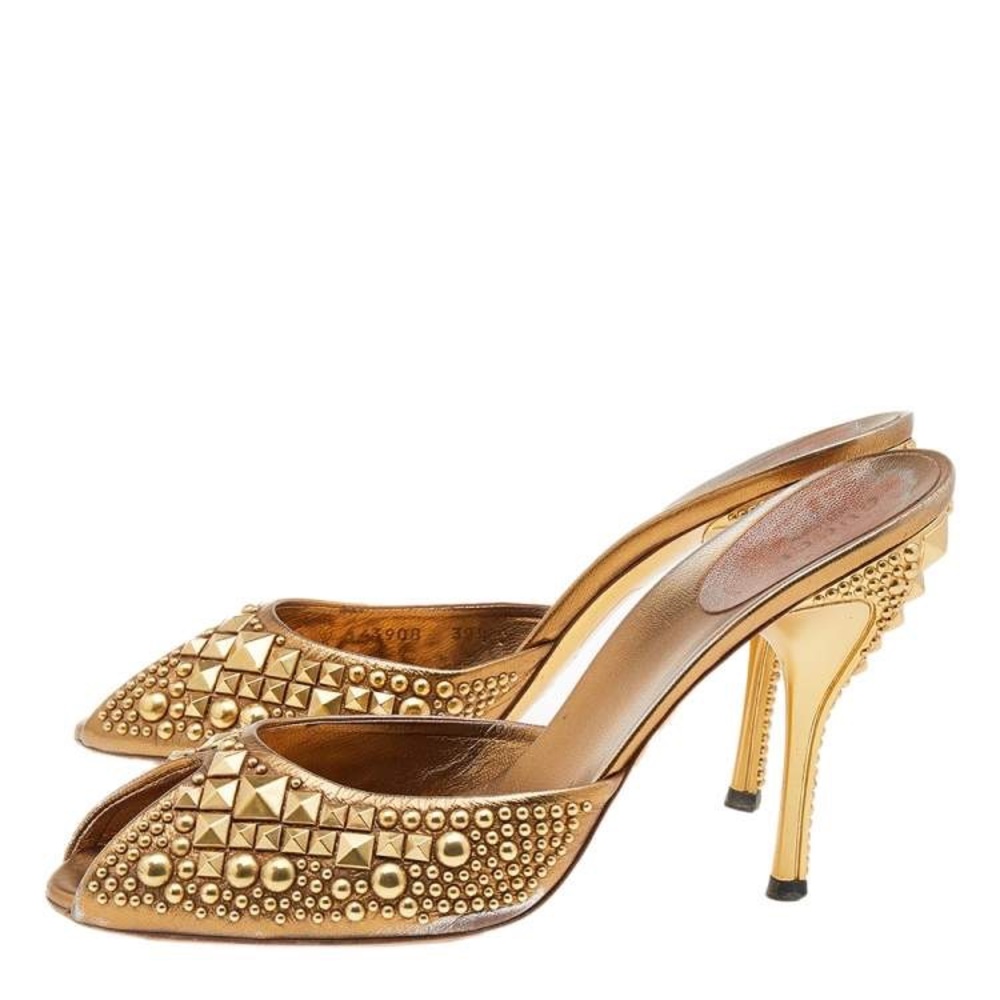 Gucci Tom Ford Gold Studded Peep Toe Heels